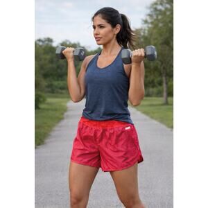 Danskin Now Women's Athletic Shorts Red Polka Dot Stretch Polyester Spandex L